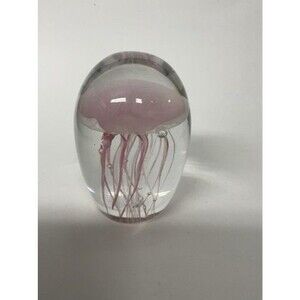 Vintage Dynasty Gallery Pink/Clear Jellyfish Heavy Art Glass Paperweight 4”